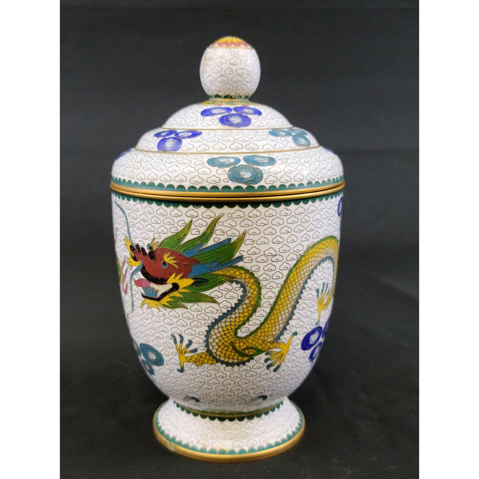A Chinese Cloisonne covered tea caddy w/ dragon (1 of 11)