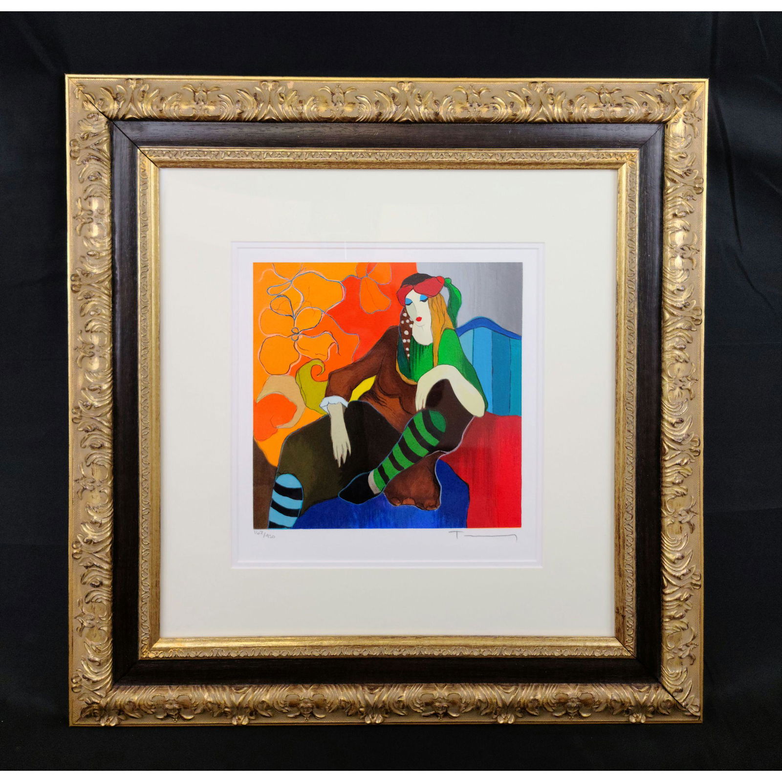 Signed Itzchak Tarkay Serigraph RETRO REPOSE (1 of 9)