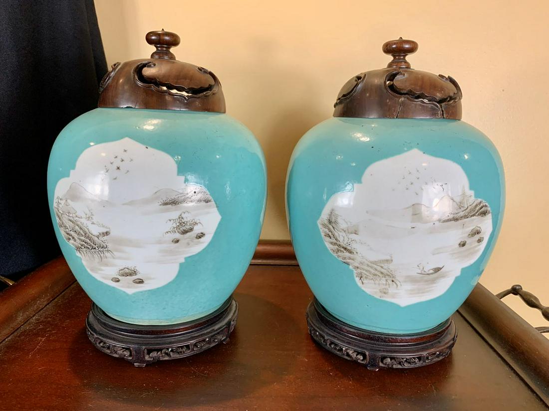 Pair of 19th-century Chinese turquoise glazed jars (1 of 20)