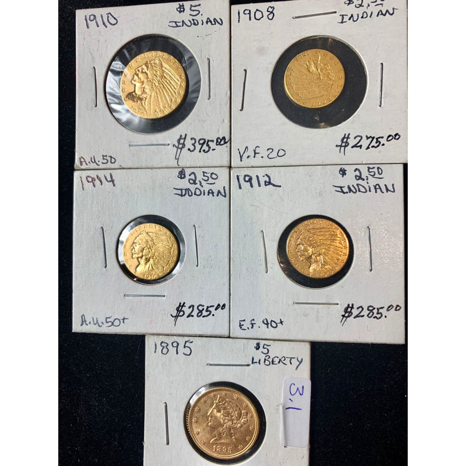 5 Gold Coins. 1910 $5 Indian Head, 1895 $5 Liberty (1 of 12)
