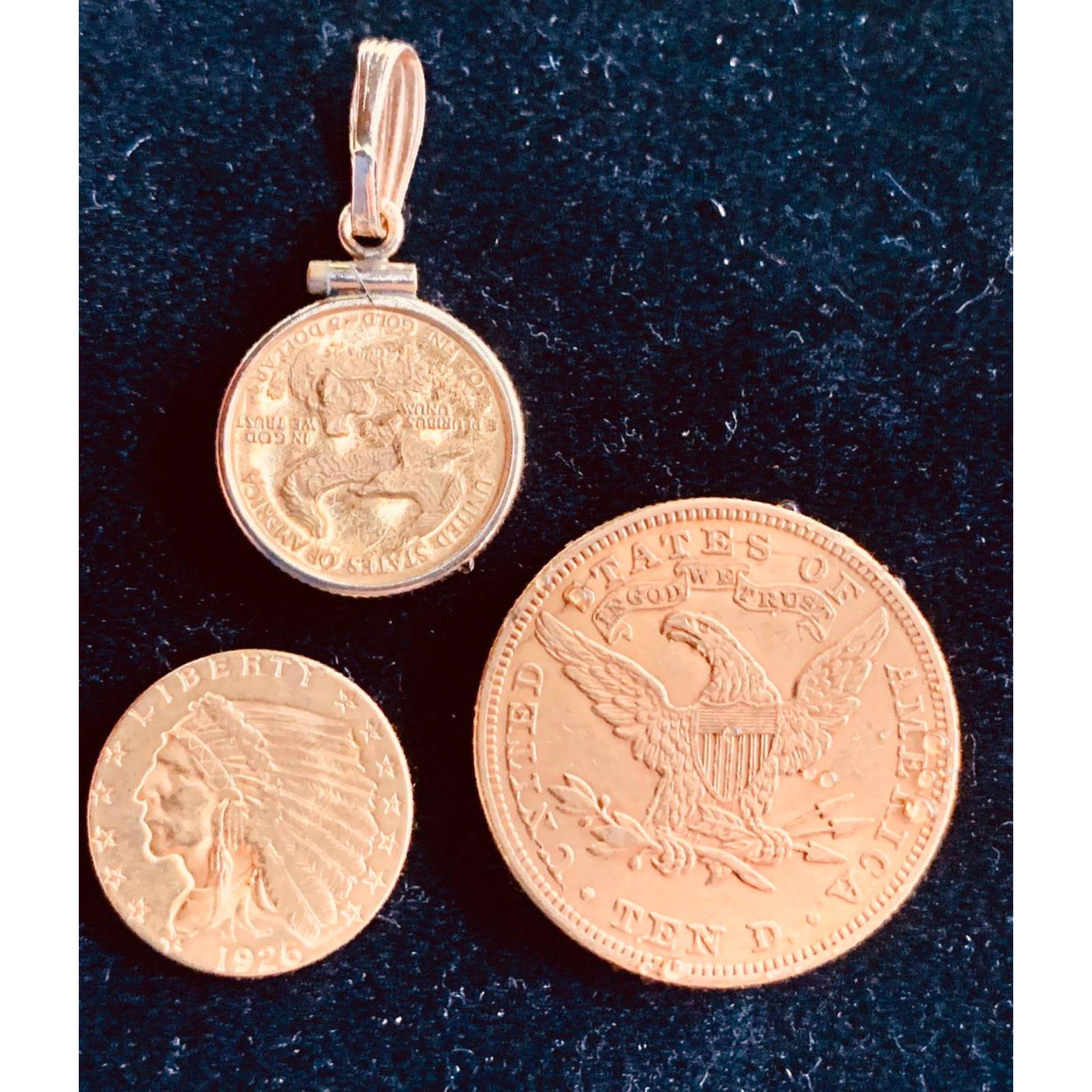Three gold coins $10 Liberty 1898. $2.50 Indian Head an (1 of 6)