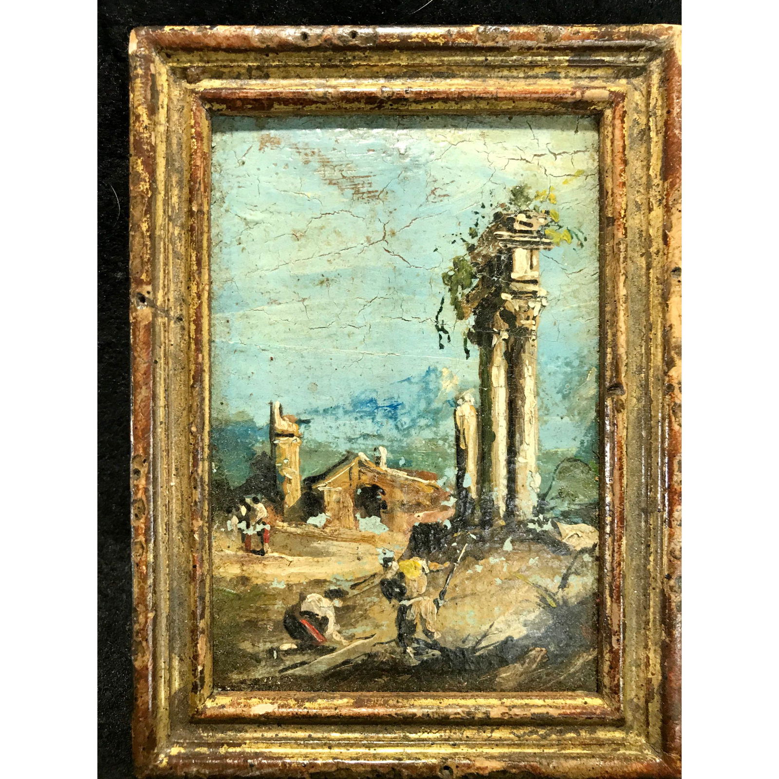 18th C Miniature Oil on Board in original frame (1 of 8)