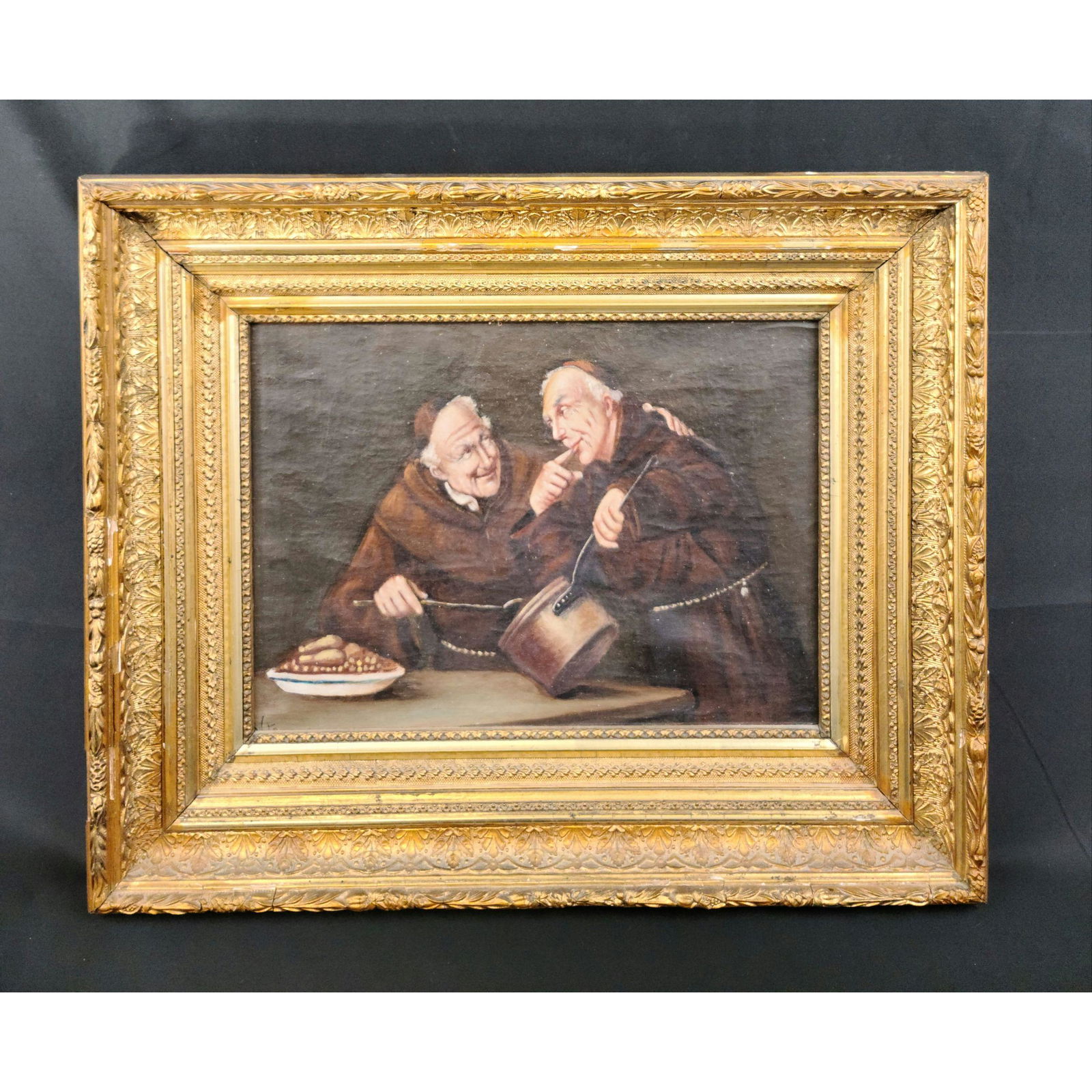 19th Century oil on canvas monk painting (1 of 10)