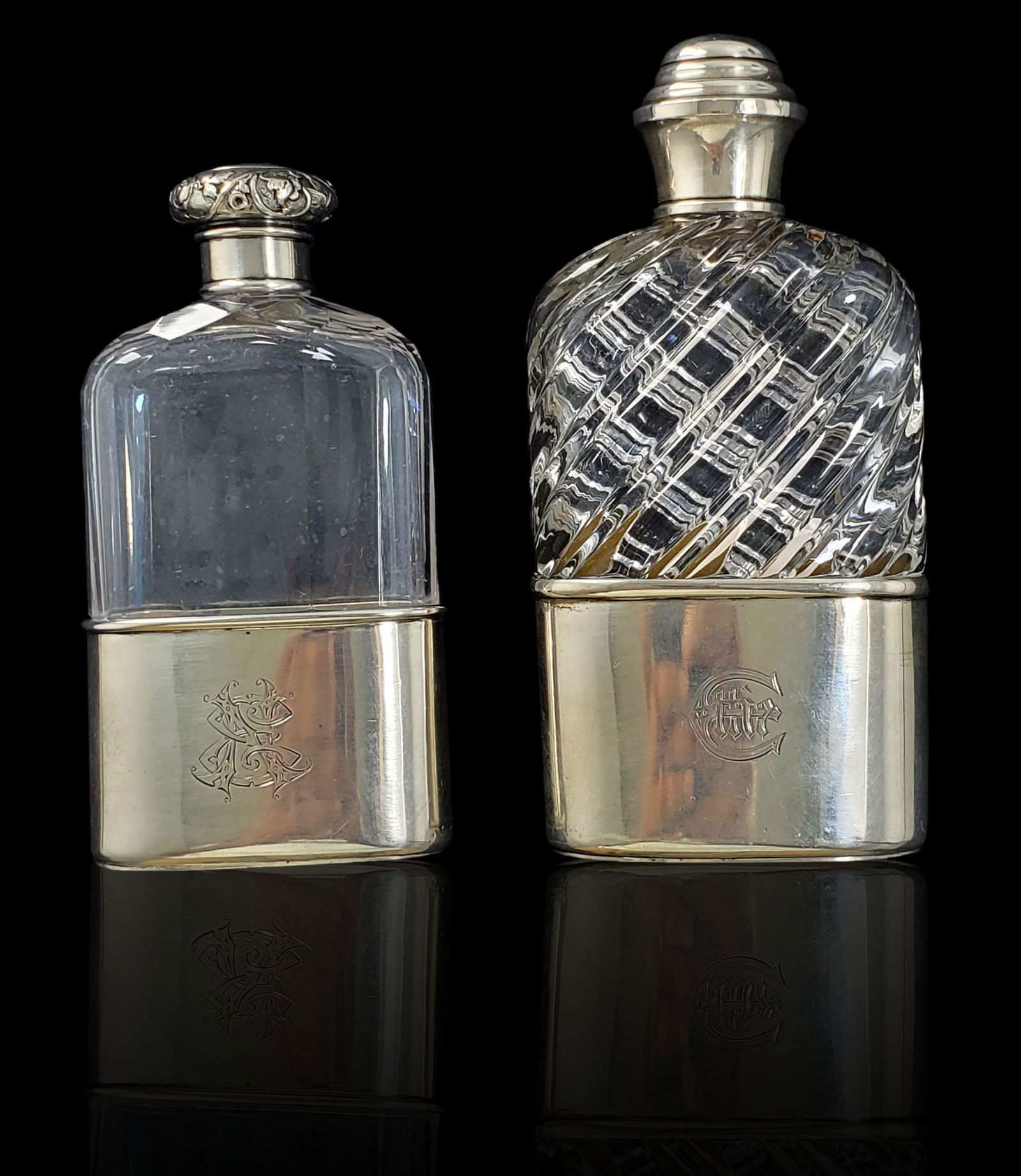 2 cut glass & sterling silver whiskey flasks English MK (1 of 15)