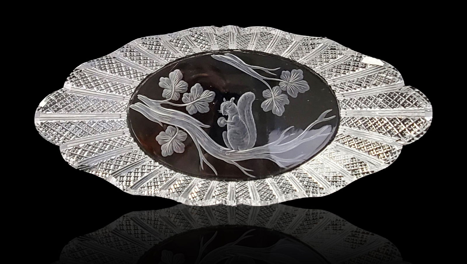 ABP cut glass dish signed Hawkes w/ engraved squirrel (1 of 12)