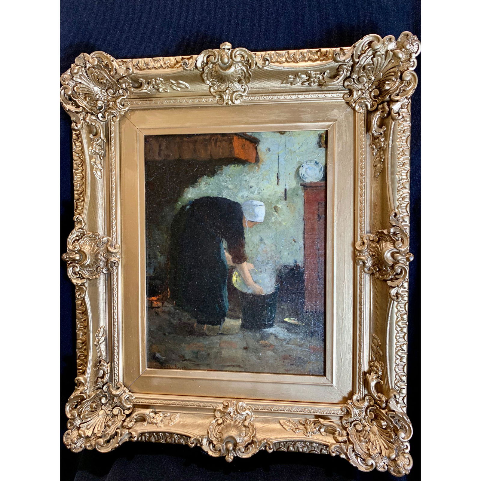 Antique 19th-century oil on canvas by William Keith: Antique 19th-century oil on canvas by William Keith depicting a Dutch wash girl. Overall size 21” x 17”.