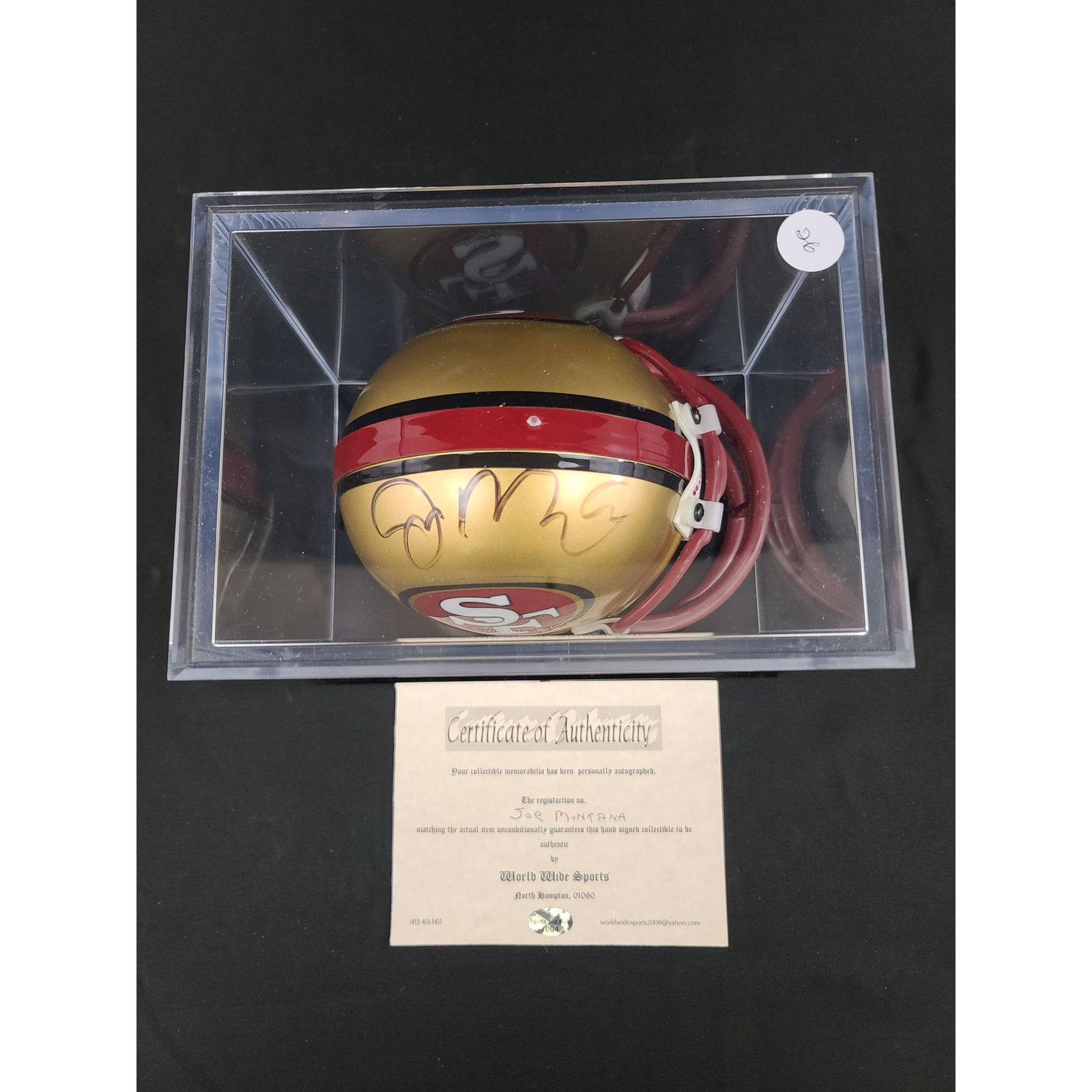 HOF Joe Montana 49ers Autographed Mini Helmet w/ COA (1 of 2)