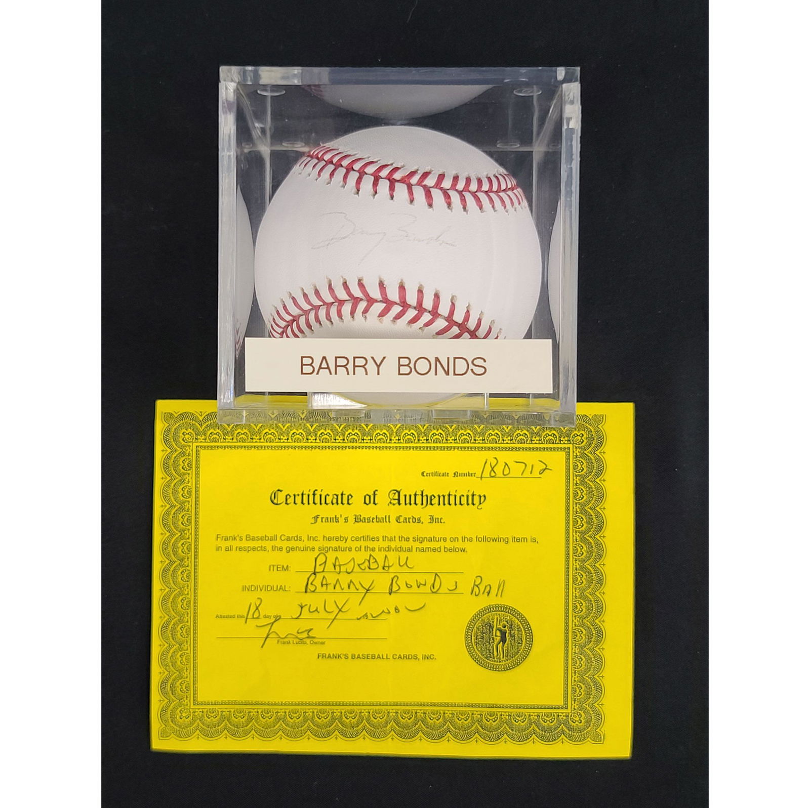 Authentic Autographed BARRY BONDS MLB Baseball w/ COA (1 of 3)