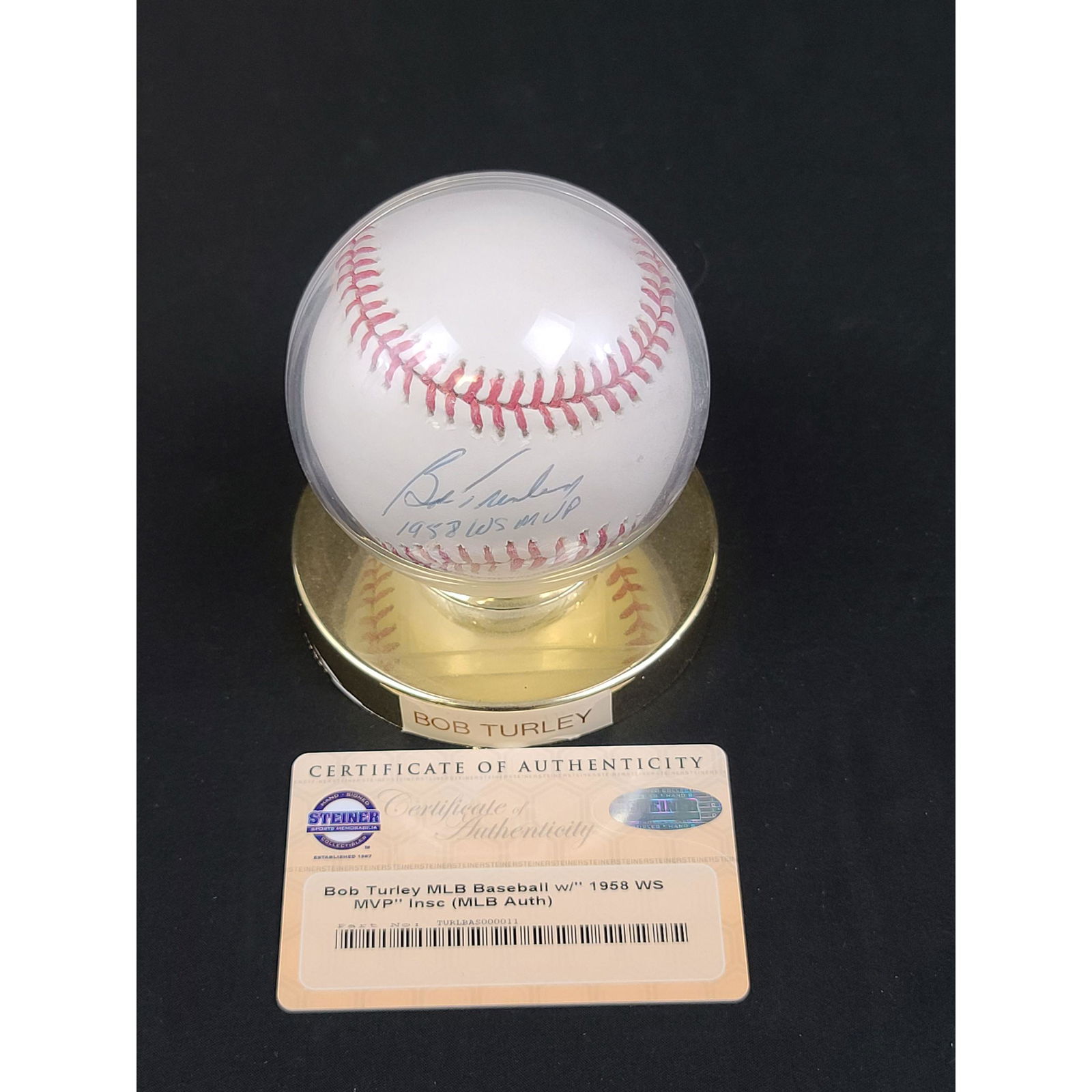 Authentic MLB BOB TURLEY "1958 W.S. MVP" Autographed Ba (1 of 4)
