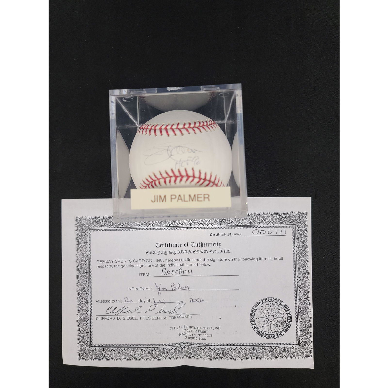 JIM PALMER Autographed Baseball "HOF 1990" with COA (1 of 3)