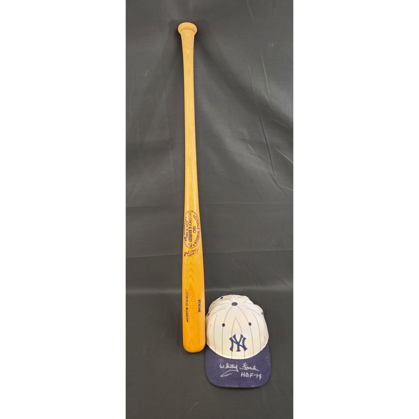 WHITEY FORD Autographed Louisville Slugger Bat & Yankee: WHITEY FORD Autographed Louisville Slugger Bat & Autographed Yankee Hat