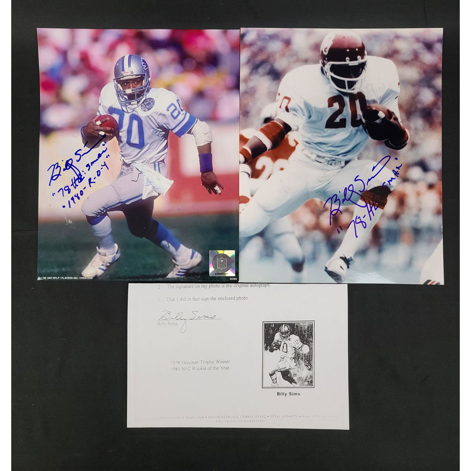 LOT OF 2 BILLY SIMS AUTOGRAPHED 8X10 DETROIT LIONS (1 of 2)