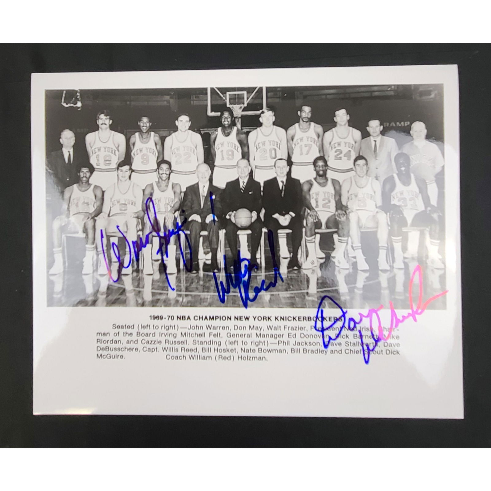 Autographed NBA WILLIS REED,WALT FRAZIER & DAVE DeBussc (1 of 1)