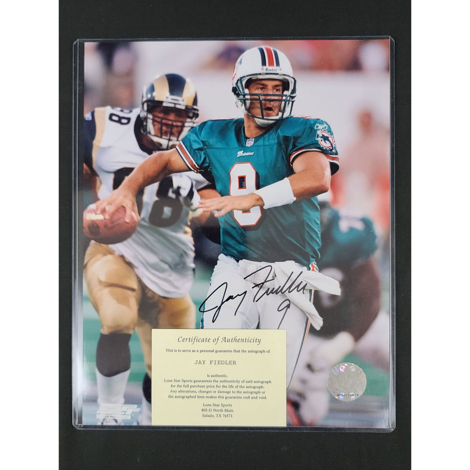 MIAMI DOLPHINS AUTOGRAPHED 8X10 PHOTO JAY FIEDLER W/ CO: MIAMI DOLPHINS AUTOGRAPHED 8X10 PHOTO JAY FIEDLER W/ COA