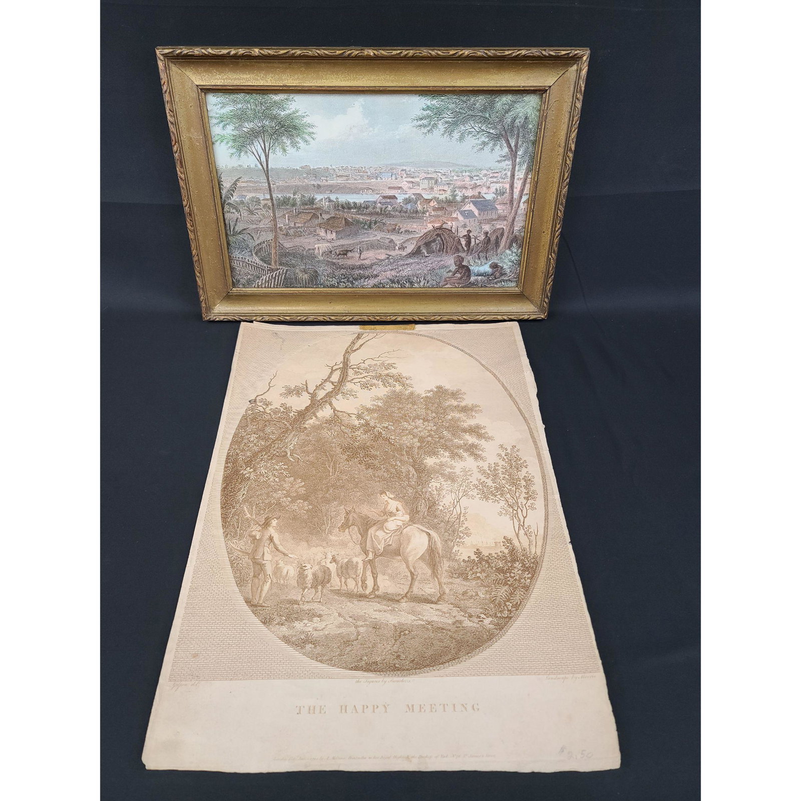 Australian Print "The River of Yarra" and Etching: Australian Print "The River of Yarra" and Etching "The River of Yarra" 10 3/4' x 15 3/4" and Jan 1795 Etching "The Happy Meeting" by Francesco Bartolozzi(1727-1815) & Morris 17 3/4" x 12 1/2"