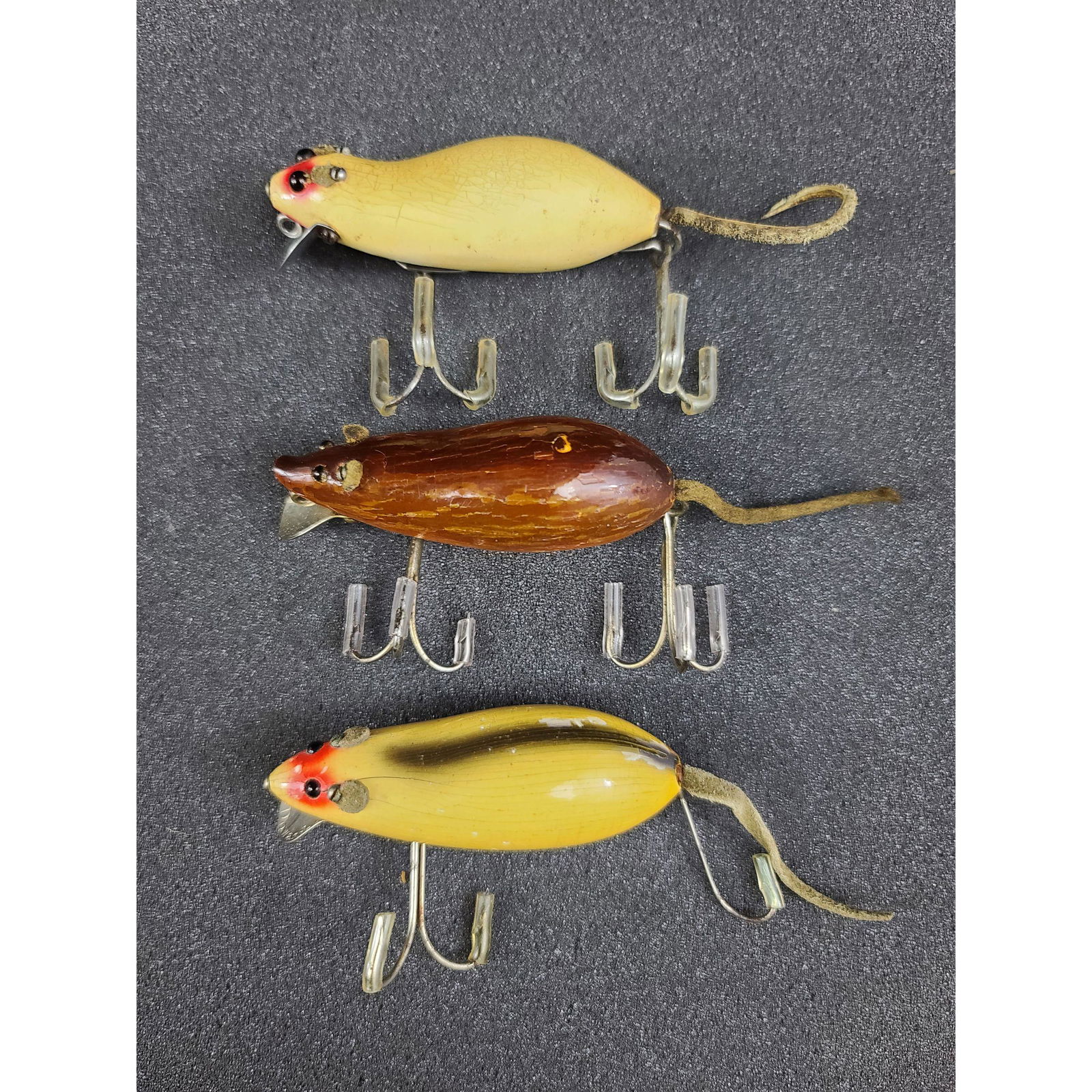 3 Vintage Fishing Lures Heddon Mouse Lures (1 of 3)
