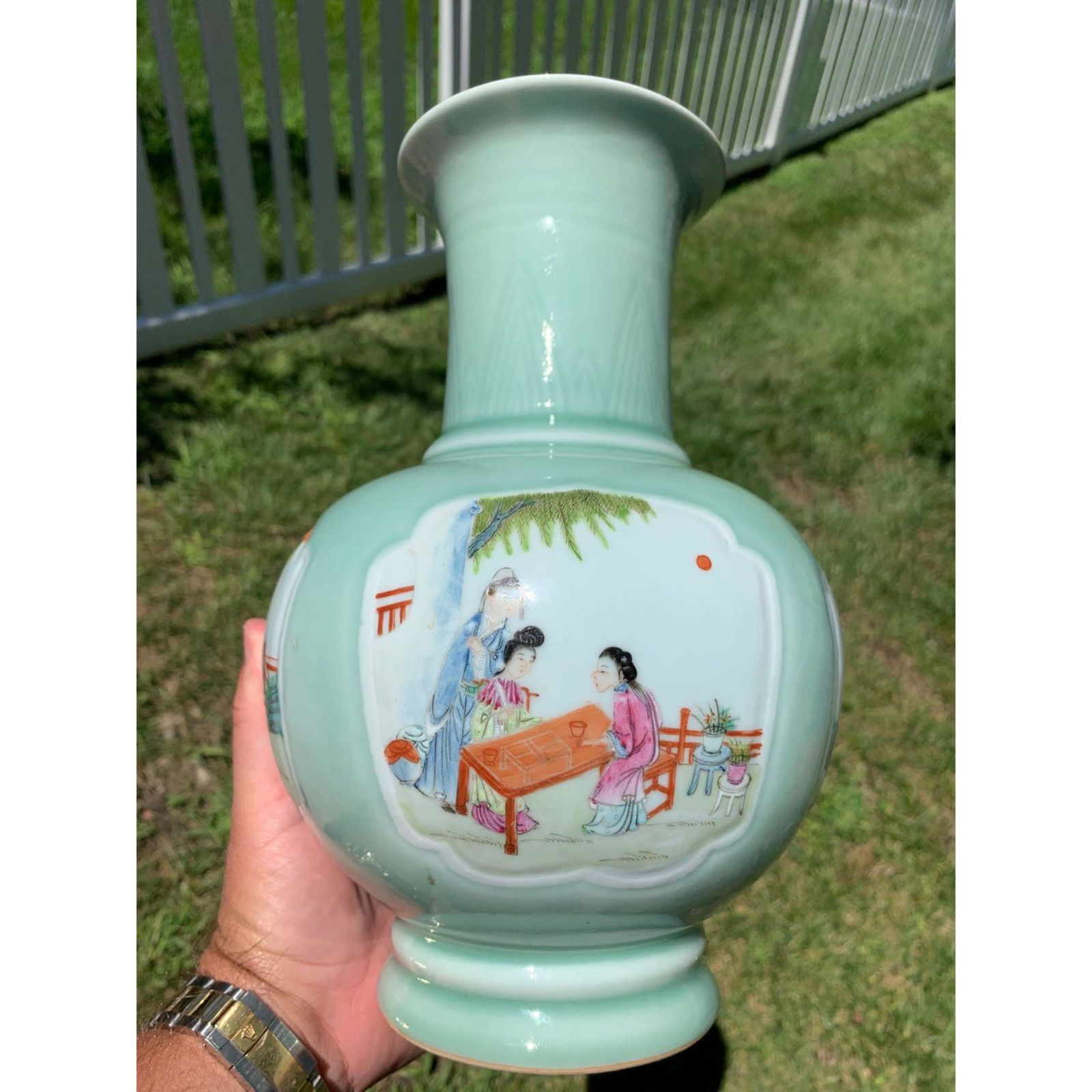 Fine Chinese Famille Rose Celadon Glaze Vase With Mark (1 of 15)