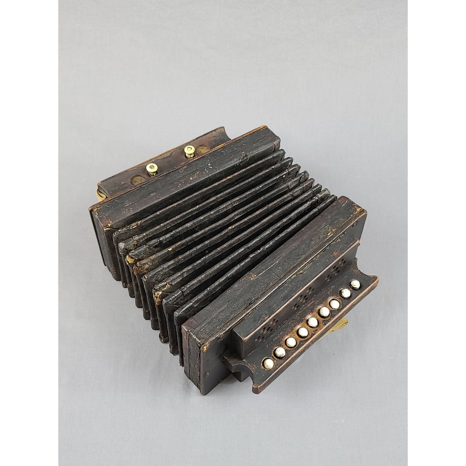 19th Century Mini Accordion/Squeeze Box: 19th Century Mini Accordion/Squeeze Box. The piece measures 9 1/2 " x 9" x 5"
