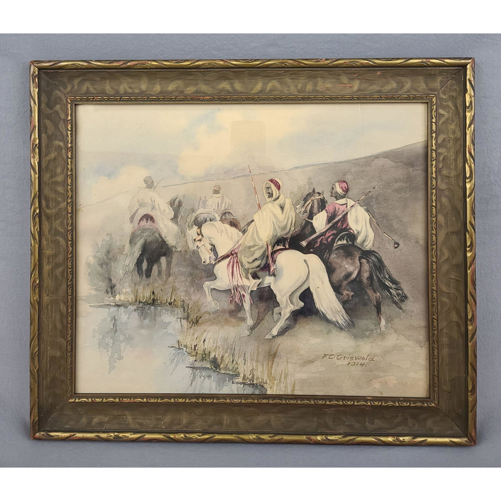 Signed Orientalist Water Color F.C 1914 Griswold: Signed Orientalist Water Color F.C 1914 Griswold. The frame measures 17 1/4" X 20". The artwork measures 13 1/4" X 16".