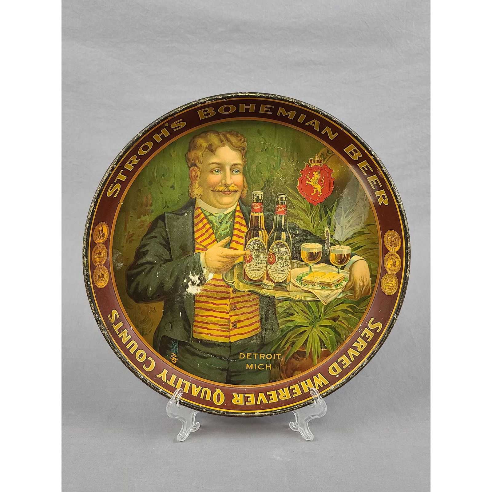 VINTAGE ADVERTISING TRAY "STROH'S BOHEMIAN BEER" (1 of 9)