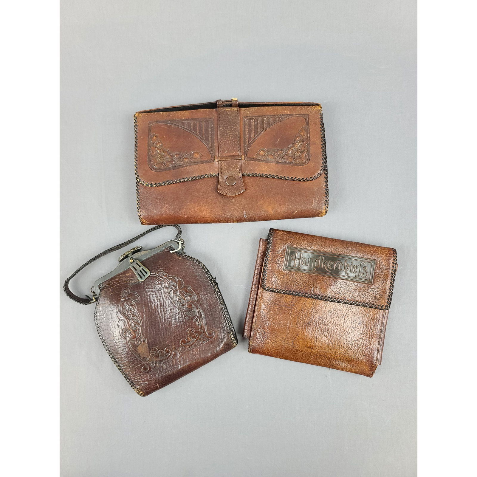 Lot of 3 Arts and Crafts Hand Tooled Purses (1 of 10)