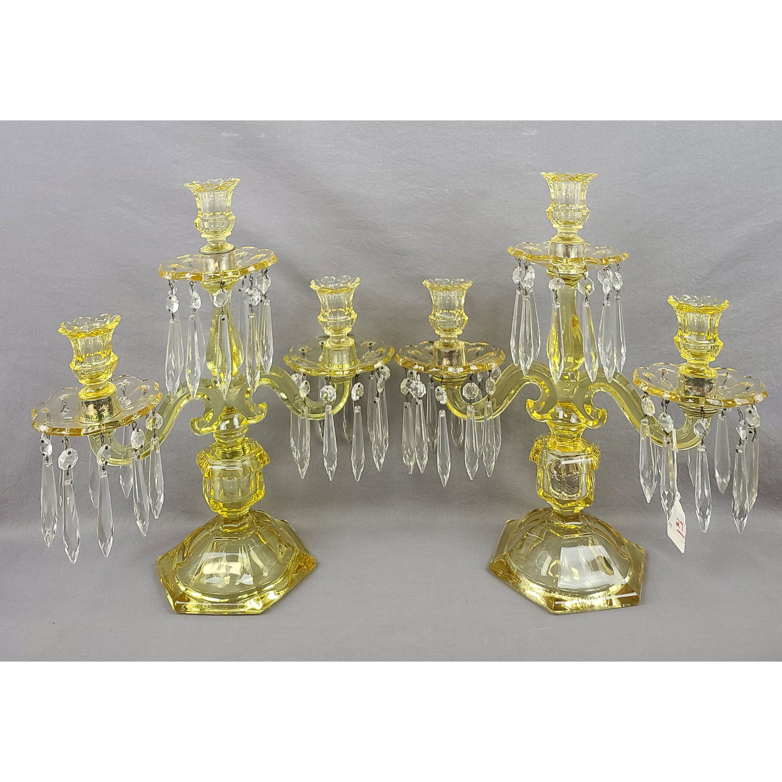 Heisey 2-No.301 Sahara 3 Light Candelabra: Heisey 2-No.301 Sahara 3 Light Candelabra