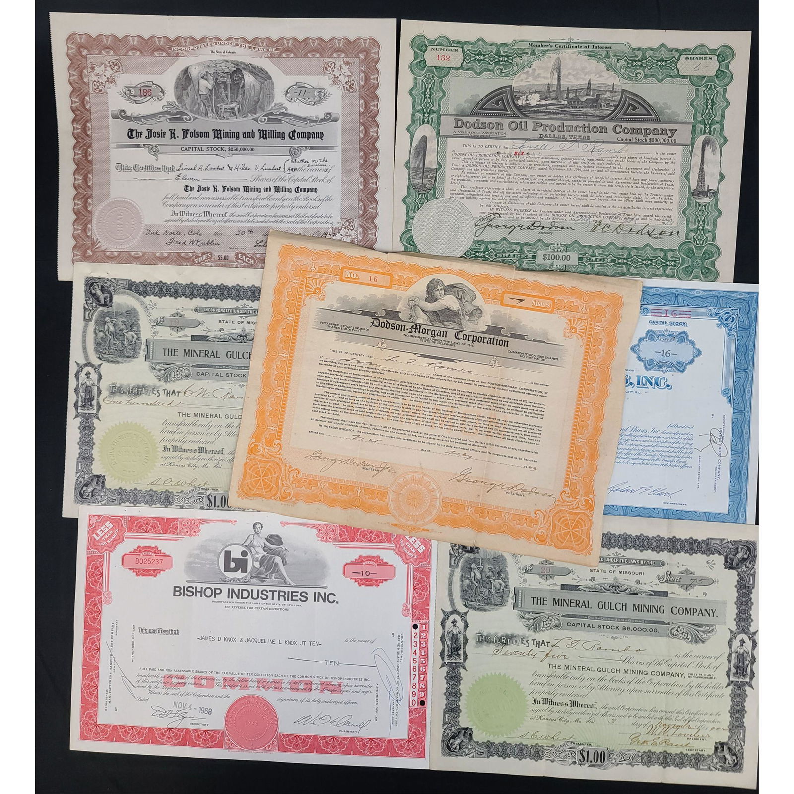 Lot of 7 Old Stock Certificates (1 of 6)