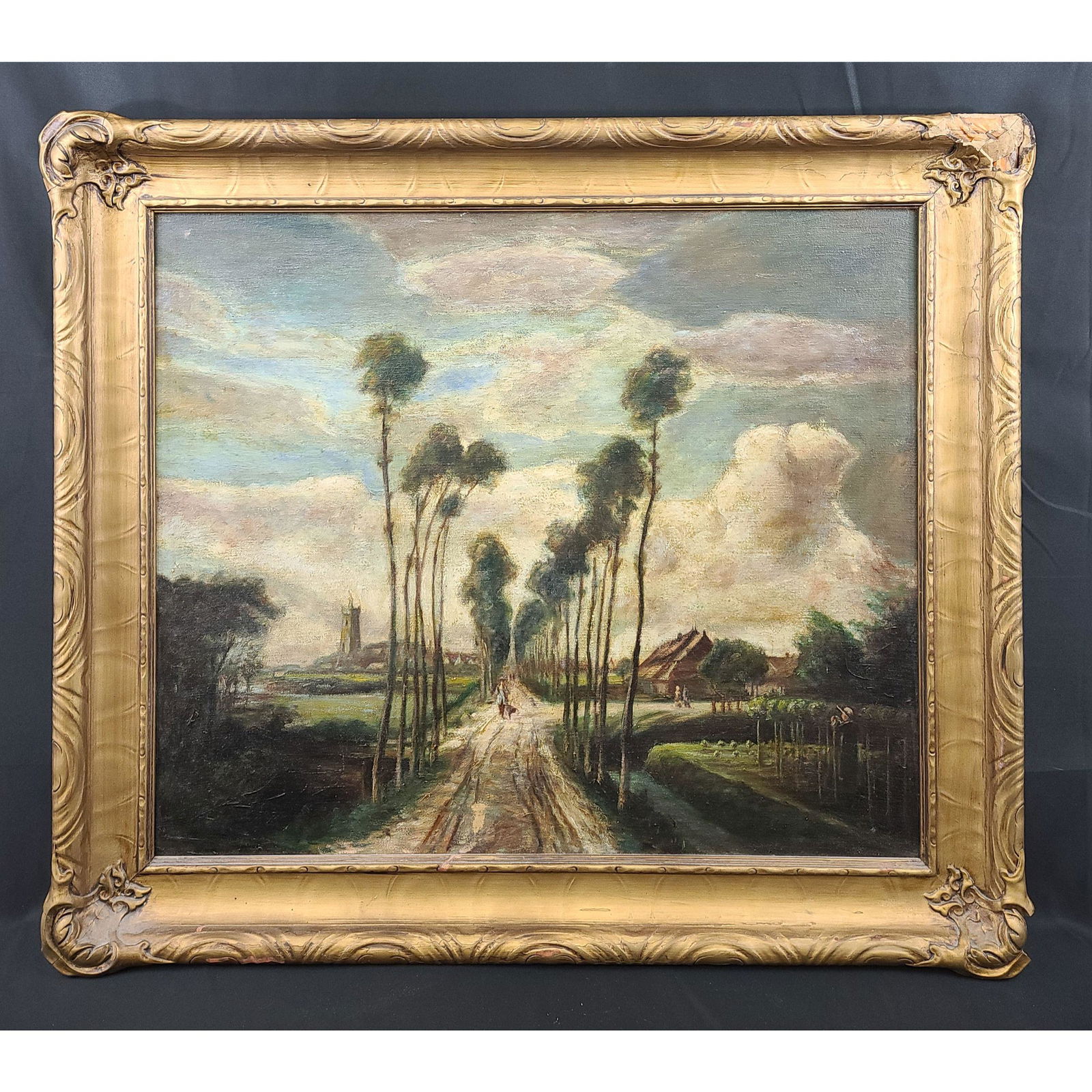 The Avenue at Middelharnis After Meindert Hobbema: The Avenue at Middelharnis After Meindert Hobbema oil on canvas Landscape Painting. The frame measures 28" x 32". sight 22" x 26". WIKIPEDIA INFO-Meindert Hobbema (Bapt. October 31, 1638 – December