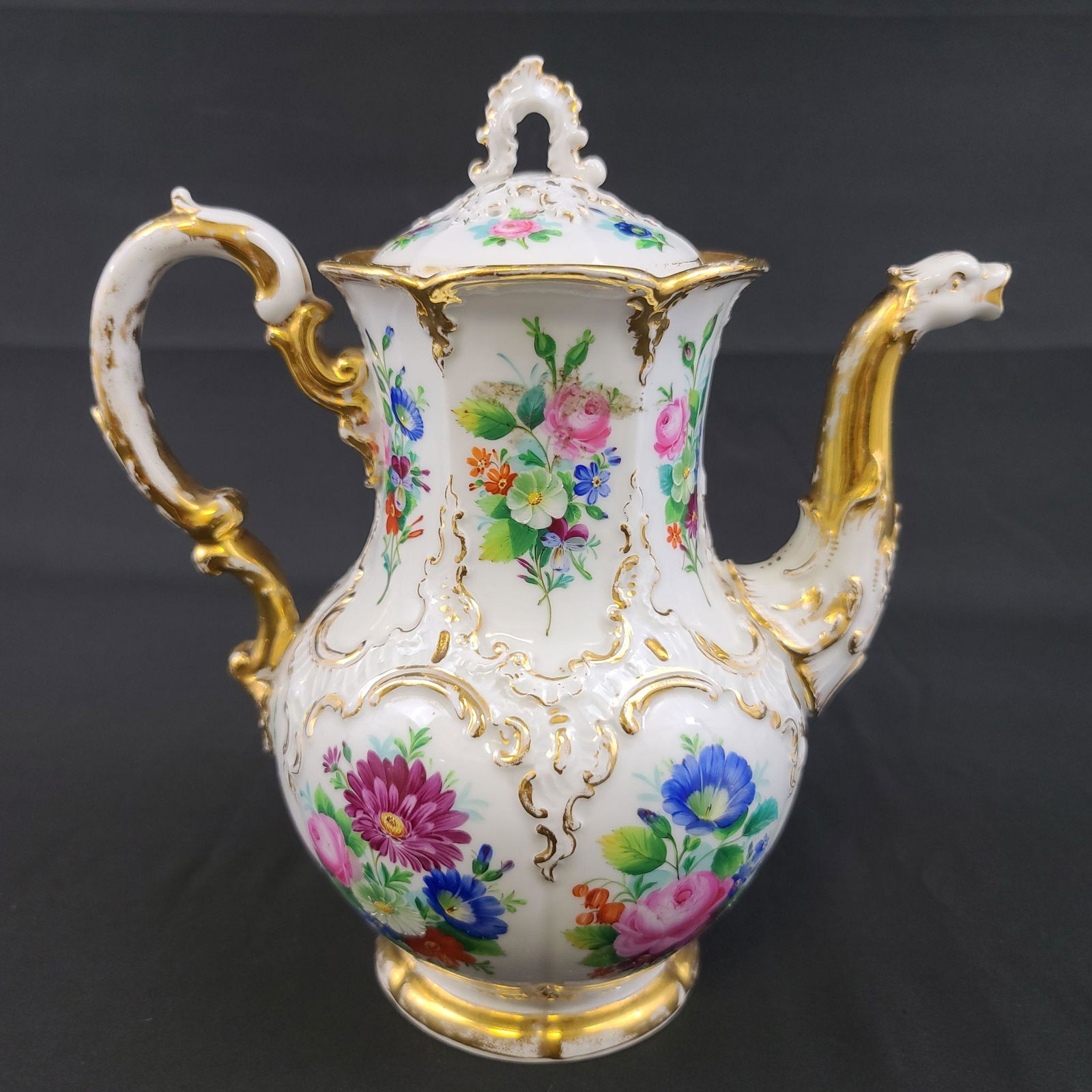 Lg Antique Meissen Floral Teapot 1900 (1 of 16)