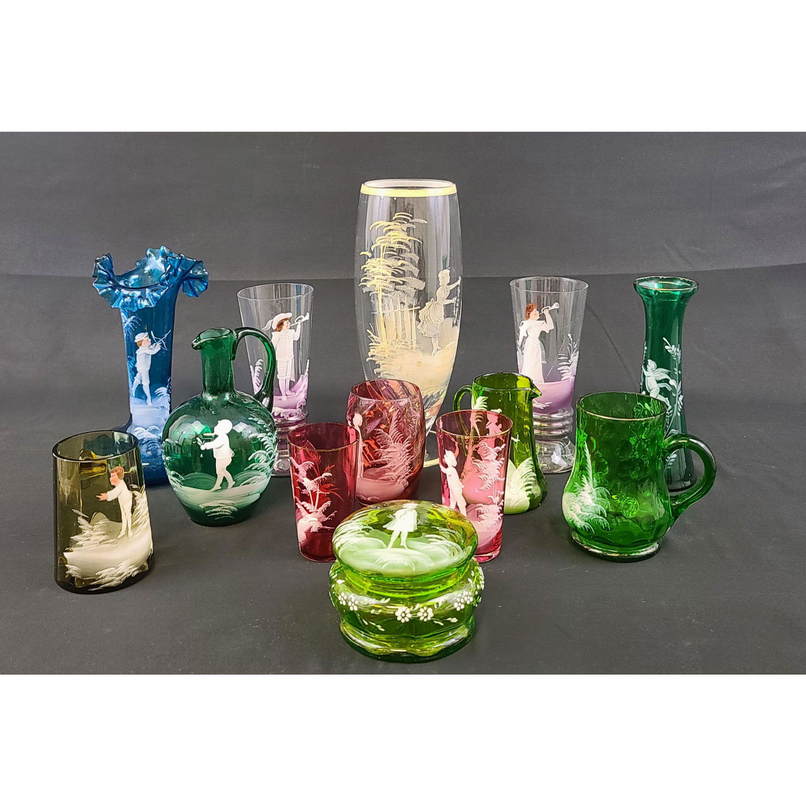 Lot of 13 Hand painted Mary Gregory Glass (1 of 15)