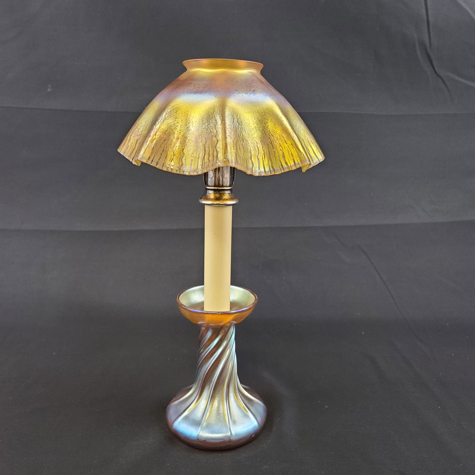 Signed LC Tiffany Candle Stick Lamp Both Signed (1 of 16)