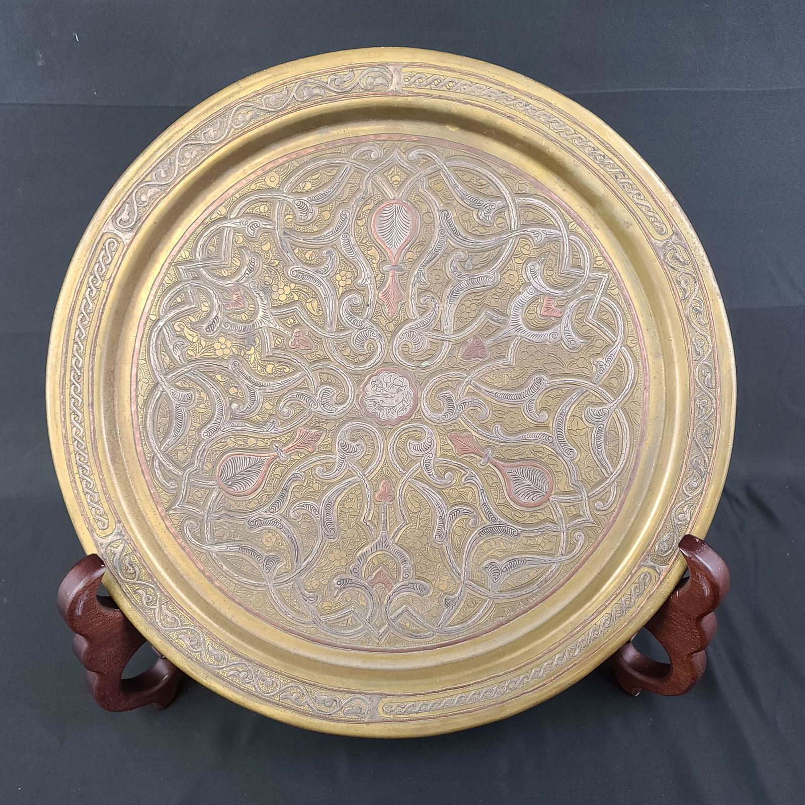 Antique Persian Silver Inlaid On Bronze Charger 18-19 C (1 of 11)