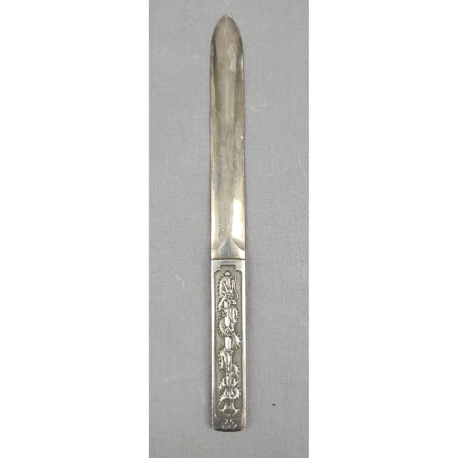 Sterling Silver Letter Opener With A Dragon & Hallmark: Sterling Silver Letter Opener With A Dragon & Hallmark ( A BOAT) and Mark 1000. Measures 7.5" Long, 79 Grams