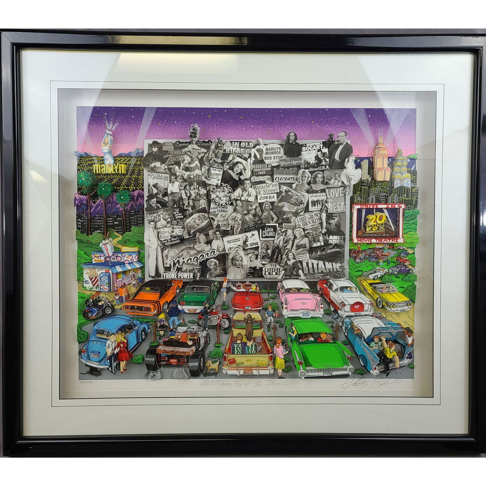 Lg Charles Fazzino 20th C Fox At The Drive In Pop Art