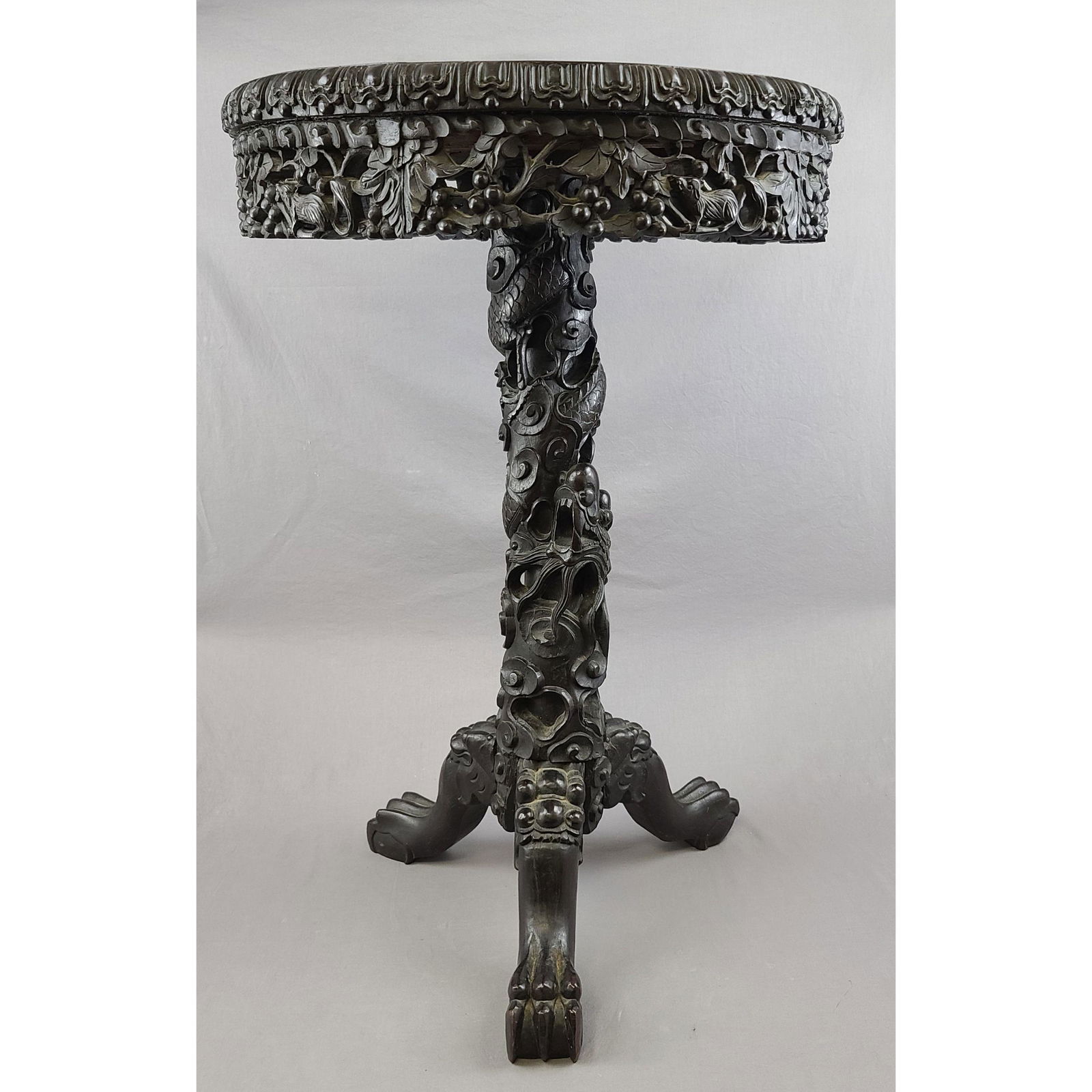 19th C Carved Chinese Rosewood & Marble Top Table (1 of 19)