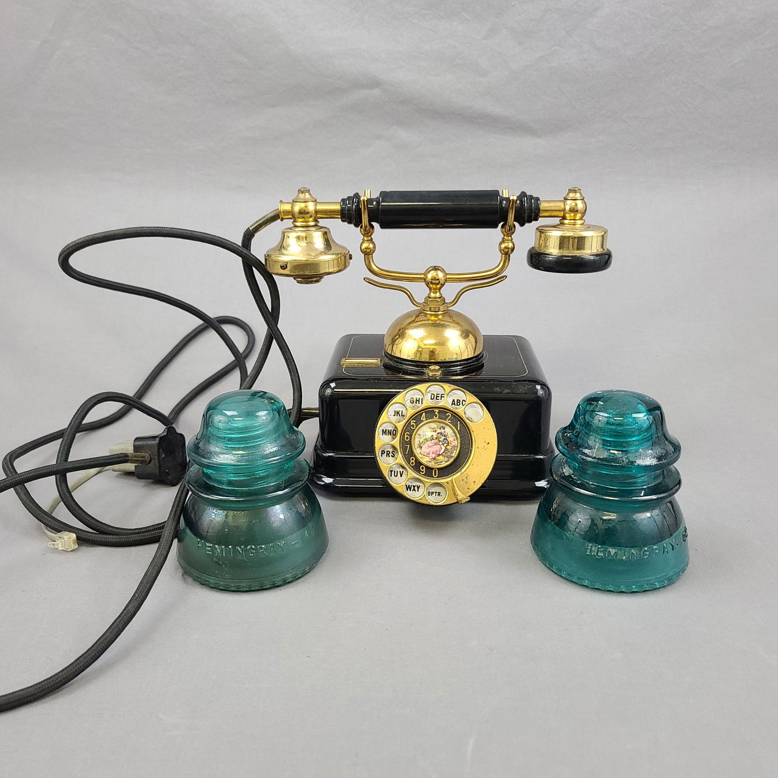 Vintage Rotary Phone w/ Two Glass Insulators (1 of 15)
