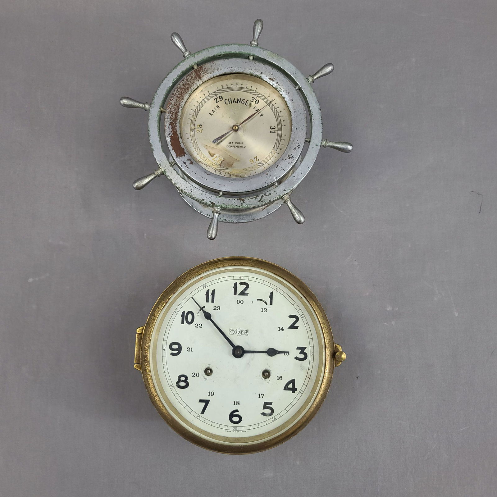 Vintage German Brass Clock and Barometer (1 of 11)