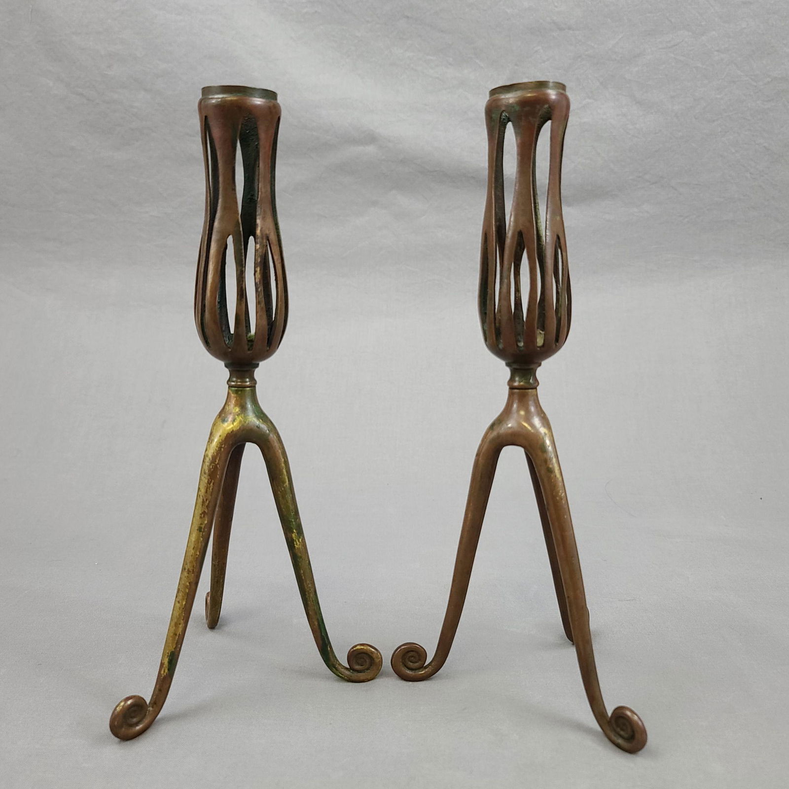 Pair of Tiffany Studios Bronze Candle Holders (1 of 10)