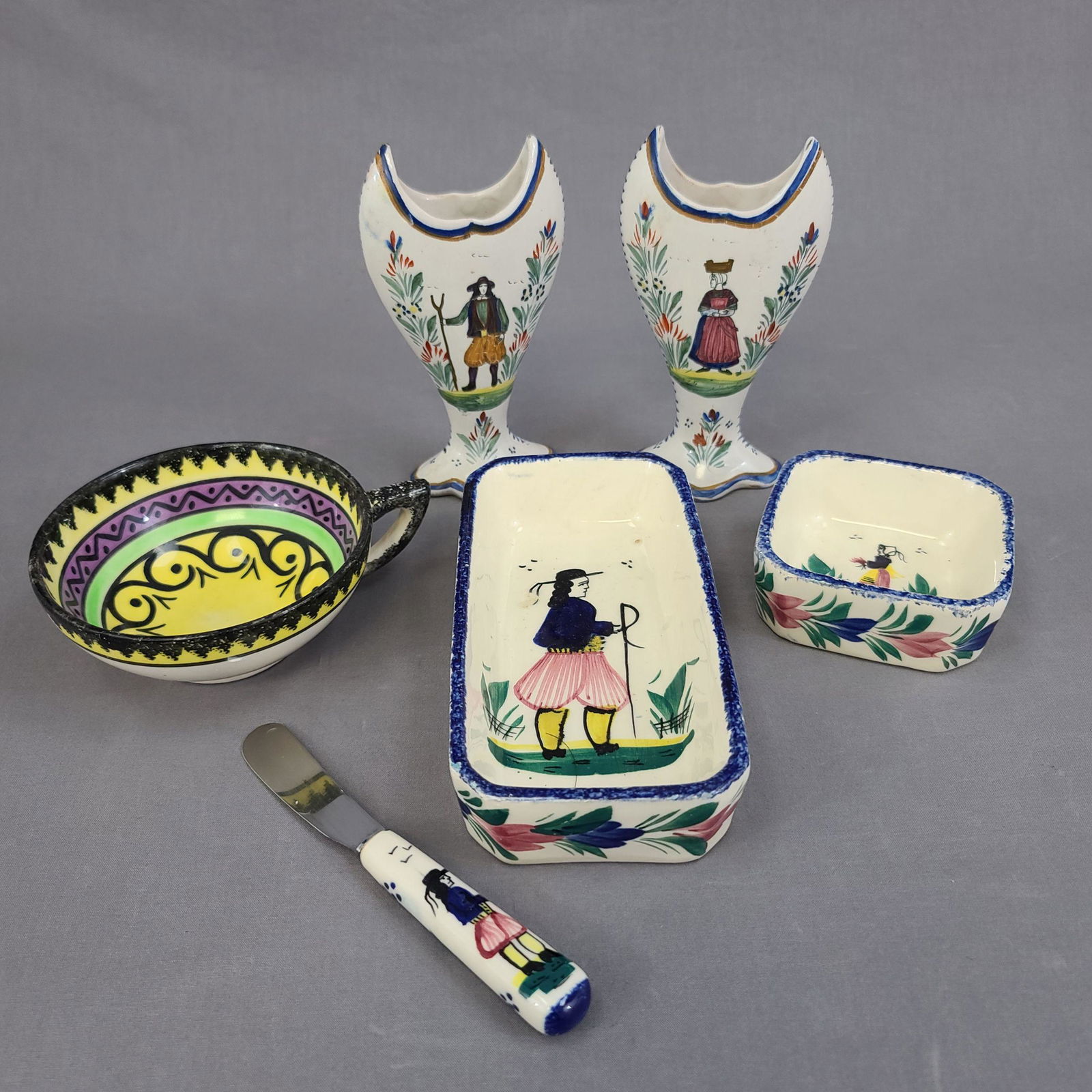 Lot of 6 Quimper, 2 signed Henriot Quimper (1 of 14)