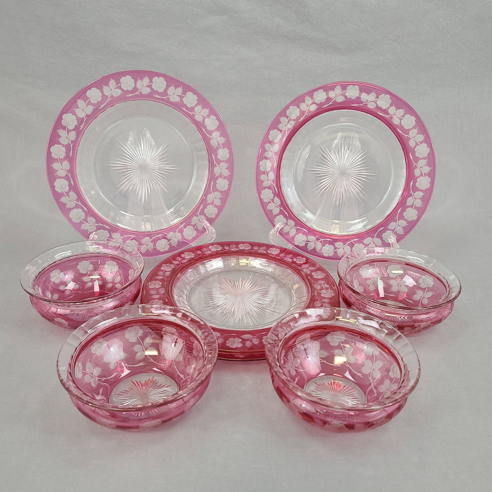 8 Antique Pairpoint? Cut To Clear Dishes 19-20th c: 8 Antique Pairpoint? Cut To Clear Dishes 19-20th c. Plates 8.5", bowls 5" x 2 1/4"