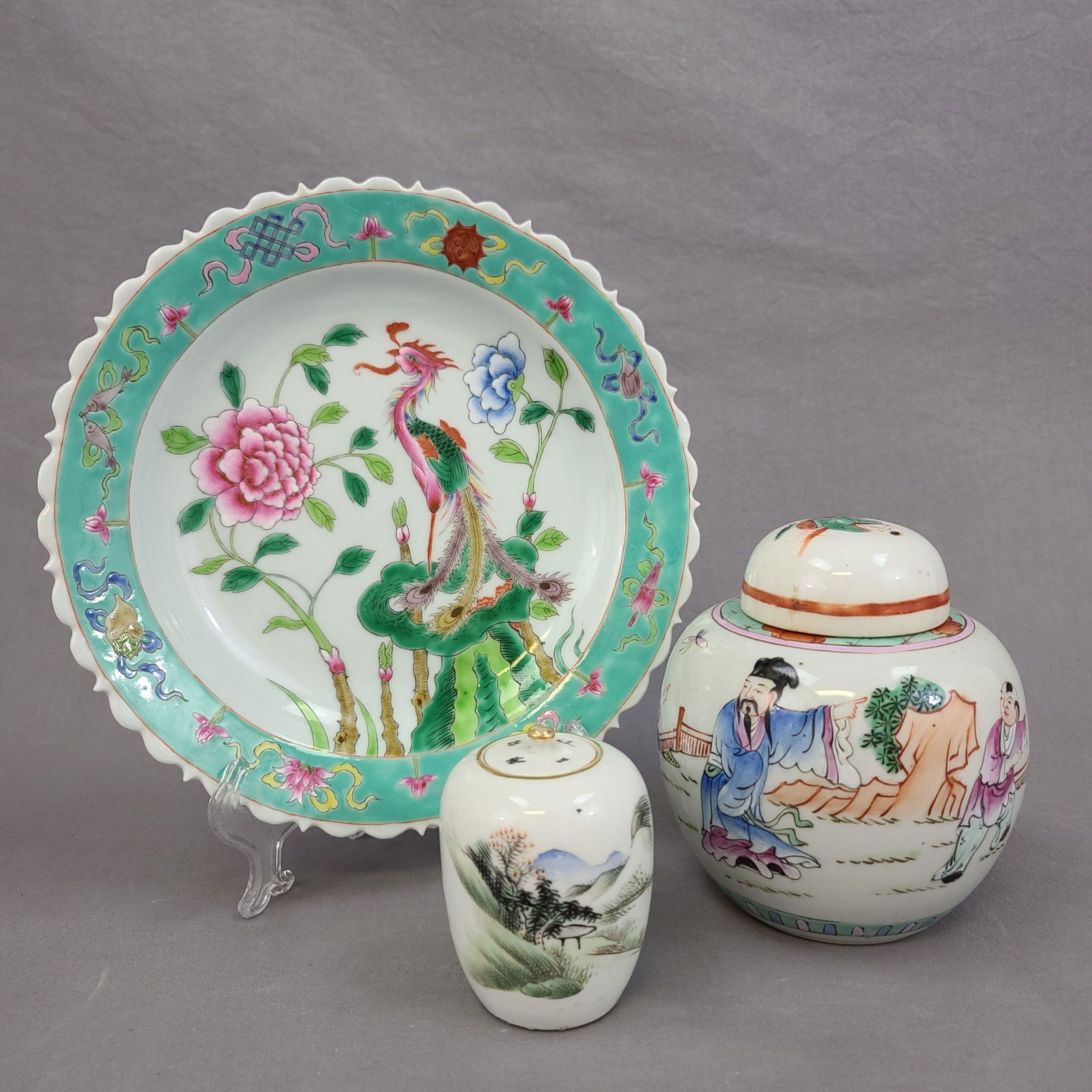 Lot Of 3 Chinese Famille Rose Porcelain Jars & Bowl w/ (1 of 20)