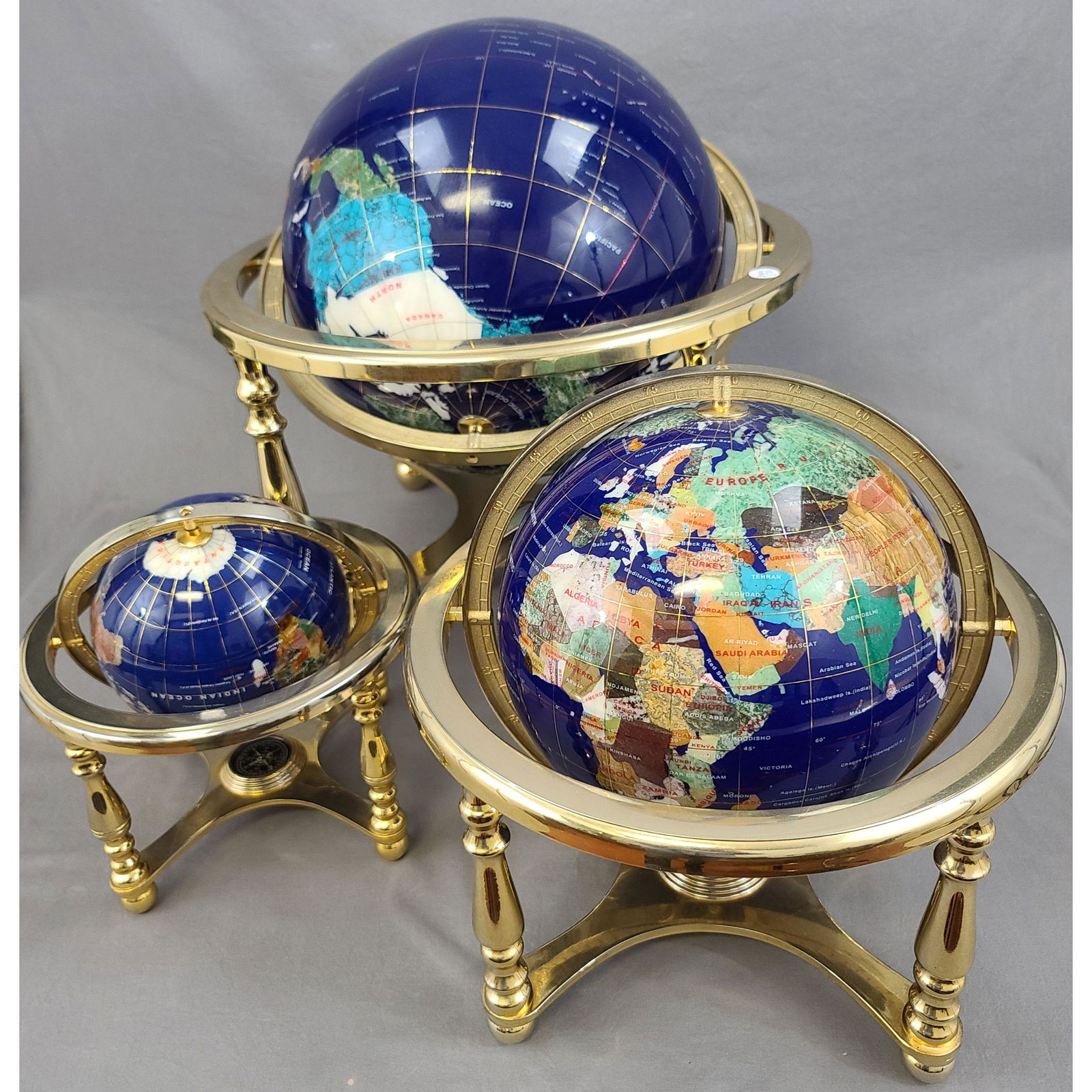 Set Of 3 Table Top World Globe W/ Precious Stones (1 of 13)