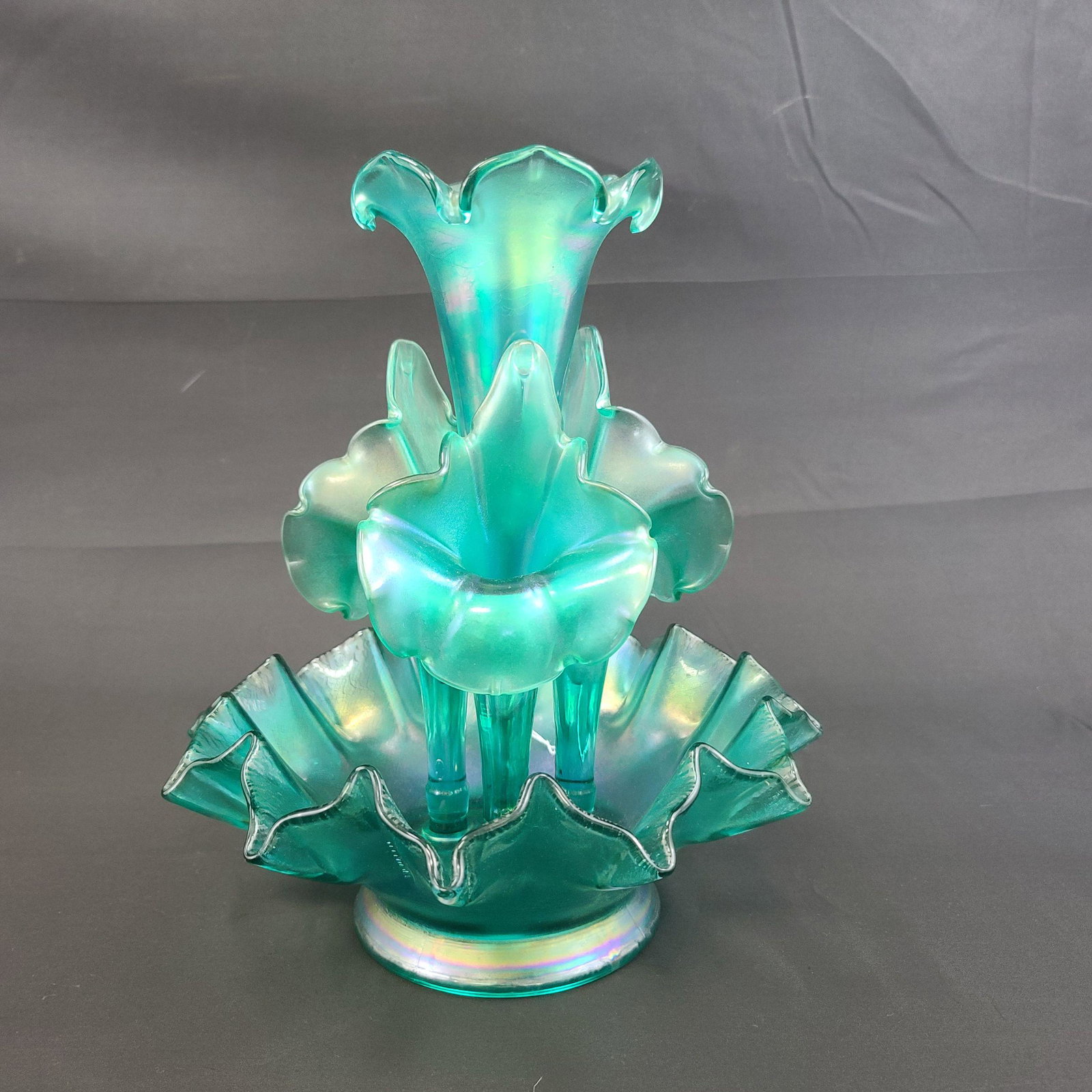 Large Fenton Glass Epergne: Fenton Glass Epergne. Measure 13" x 11 1/2"