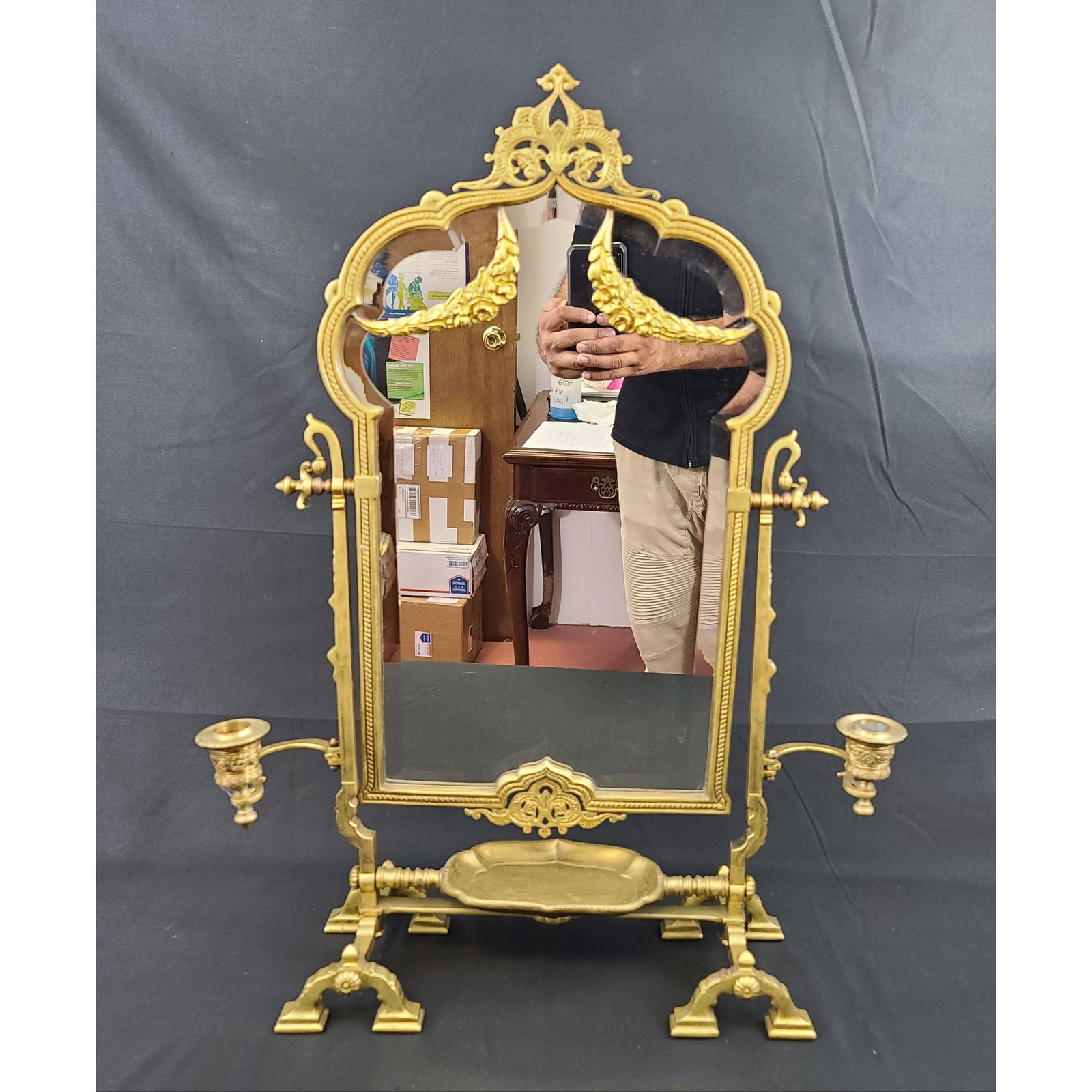 Antique Bronze Mirror Candelabra 19th Century: Antique Bronze Mirror Candelabra 19th Century. Measures 26 3/4" x 19.5"