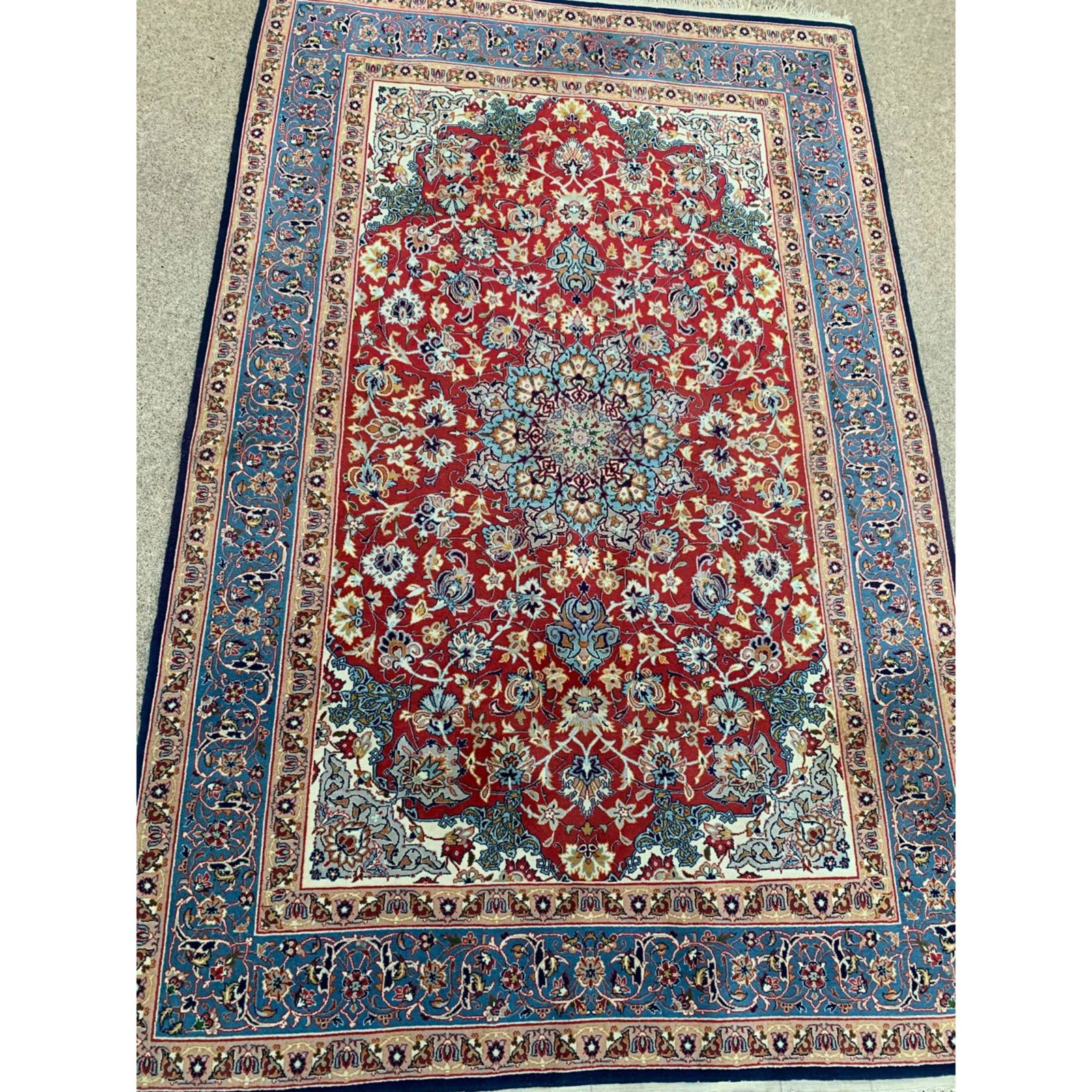 Important Antique Hand Knotted Isfahan Persian Silk Rug: Important Antique Hand Knotted Isfahan Persian Silk Rug. Measurements 56 X 30