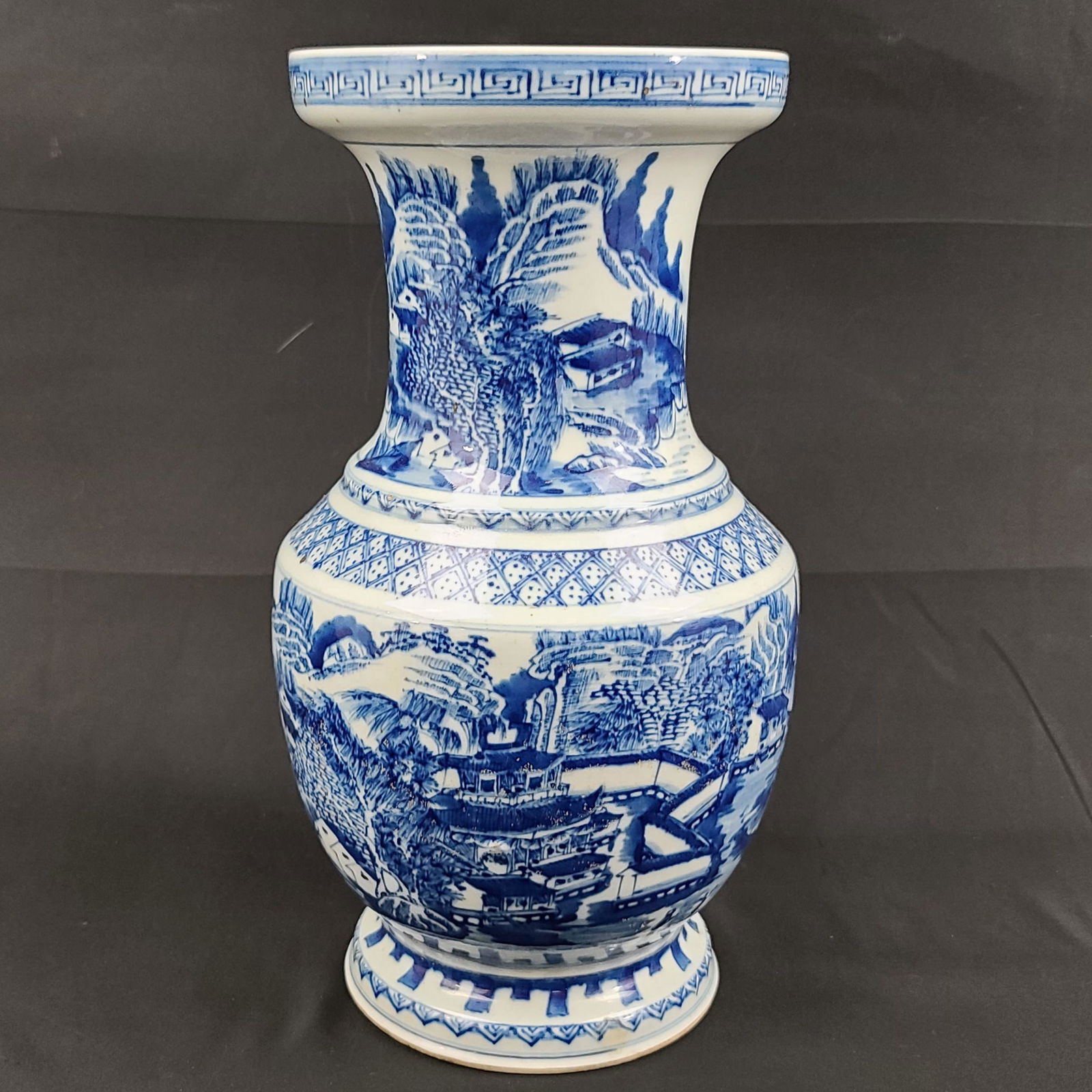 Chinese Antique Blue And White Vase 19th Century Qing P: Chinese Antique Blue And White Vase 19th Century Qing Period, Measures 15 5/8" Tall
