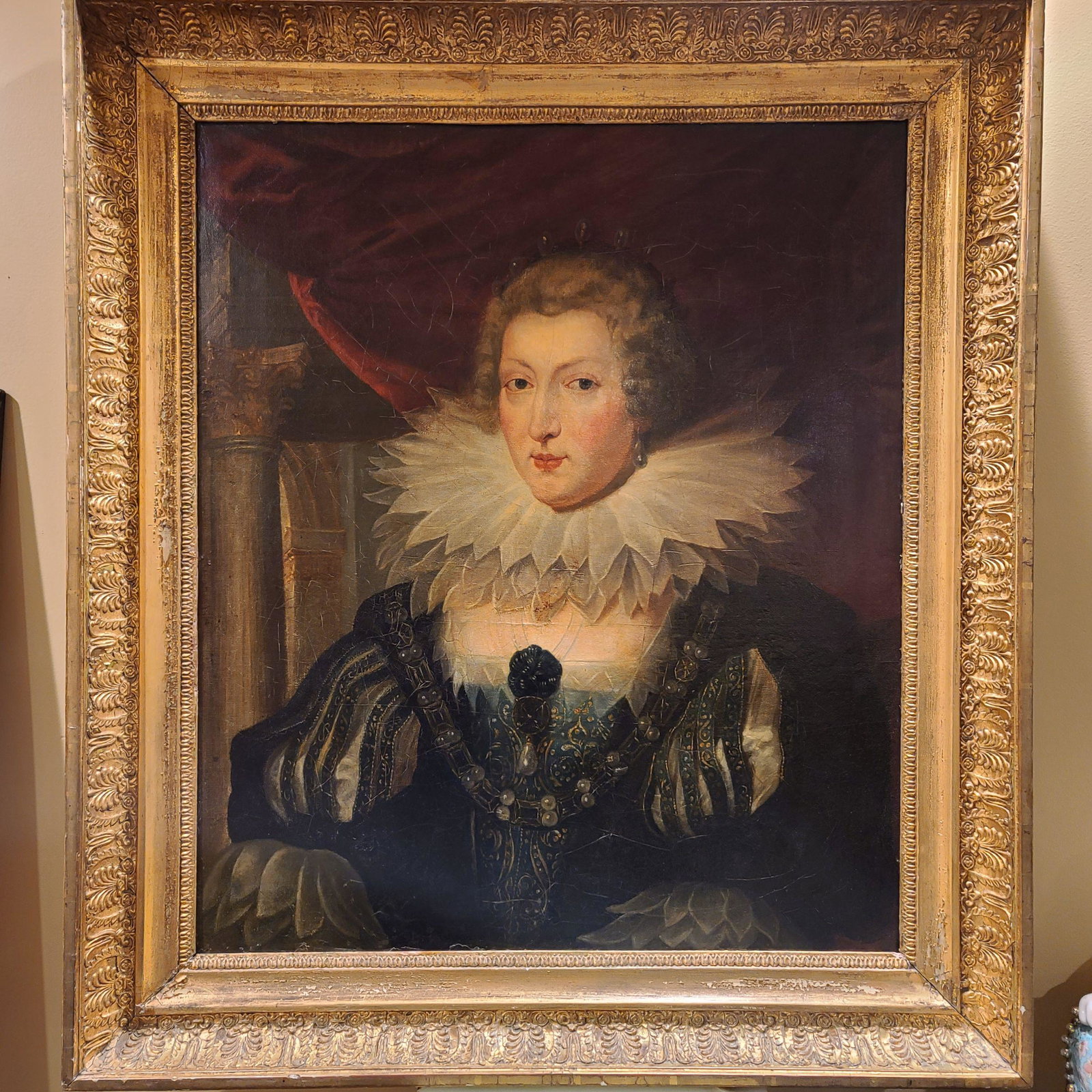 Sir Peter Paul Rubens Portrait Painting ANNE OF AUSTRIA: Sir Peter Paul Rubens Portrait Painting ANNE OF AUSTRIA QUEEN OF FRANCE (HALF LENGTH). From the workshop of Rubens circa 1622 from a prominent estate of Robert And Aileen Shapiro. The label on the rev