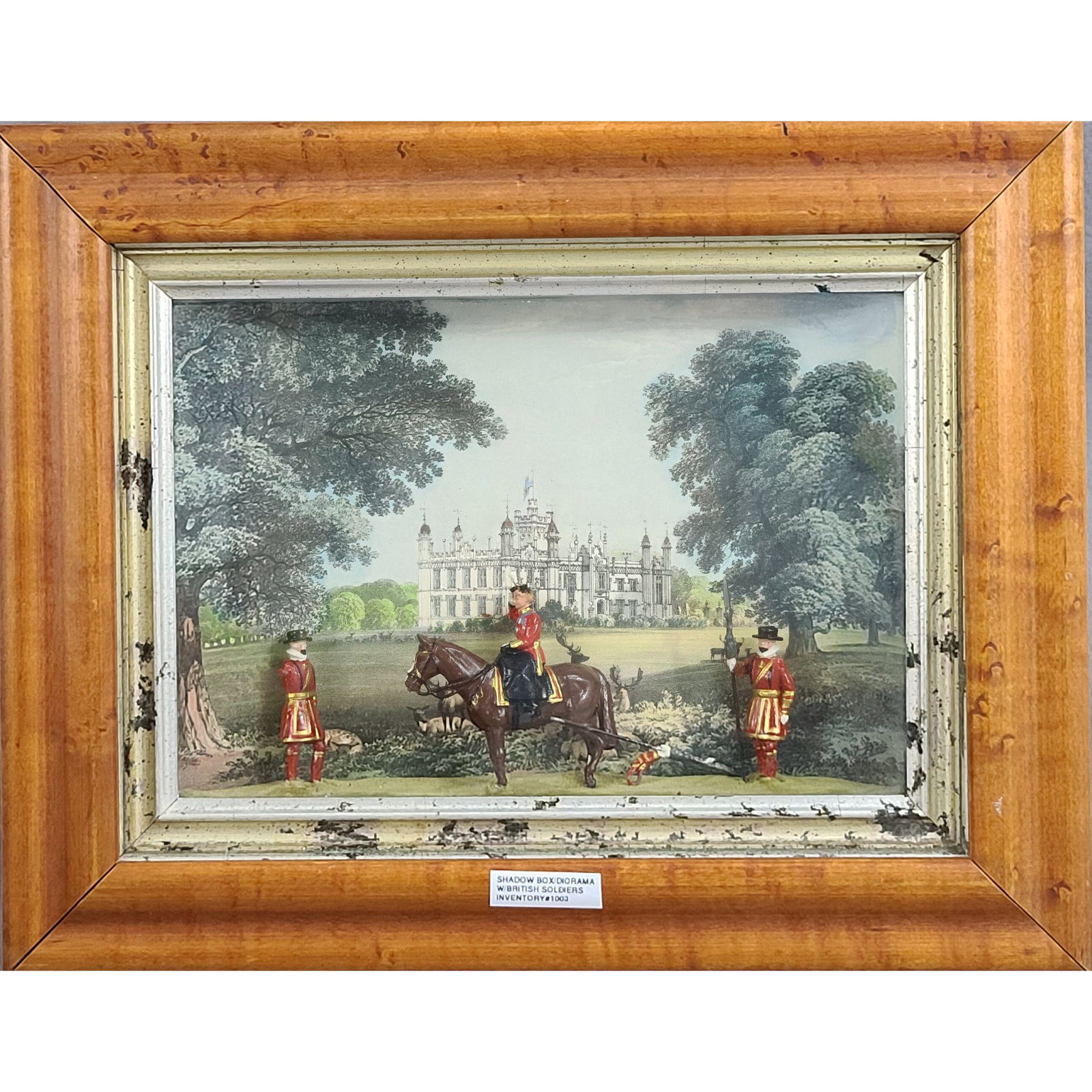 Old Shadow Box Diorama Painted British Soldiers: Old Shadow Box Diorama Painted British Soldiers. Frame 11 1/4" x 14" ( One Detached Soldier Arm See Pic) Still inside box.