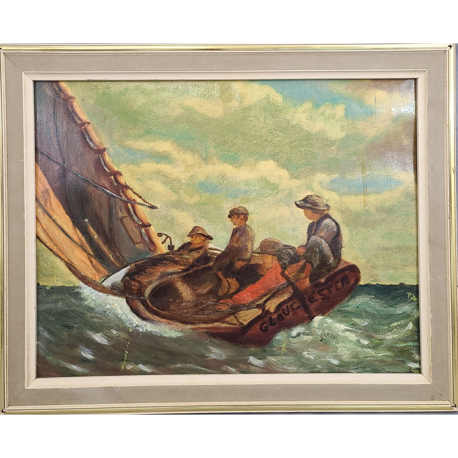 Oil On Canvas Painting Sail Boat After Winslow Homer: Sail Boat Painting Oil On Canvas After Winslow Homer. Frame measure 16.5" x 20.5", Sight 17" x 13.5"
