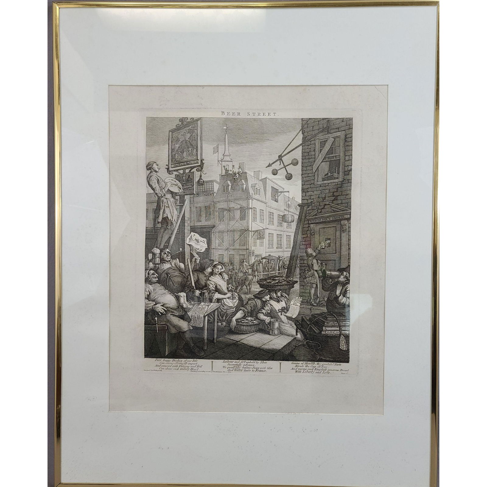 Antique Engraving Designed by William Hogarth: Antique Engraving Designed by William Hogarth, 1751. "Beer Street" Measures 28 1/4" x 22 1/4"